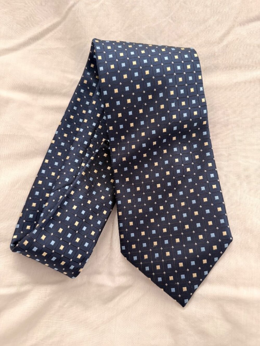 Knightsbridge Vintage Mens Navy/Light Blue/Cream Square Dot Design Neck Tie